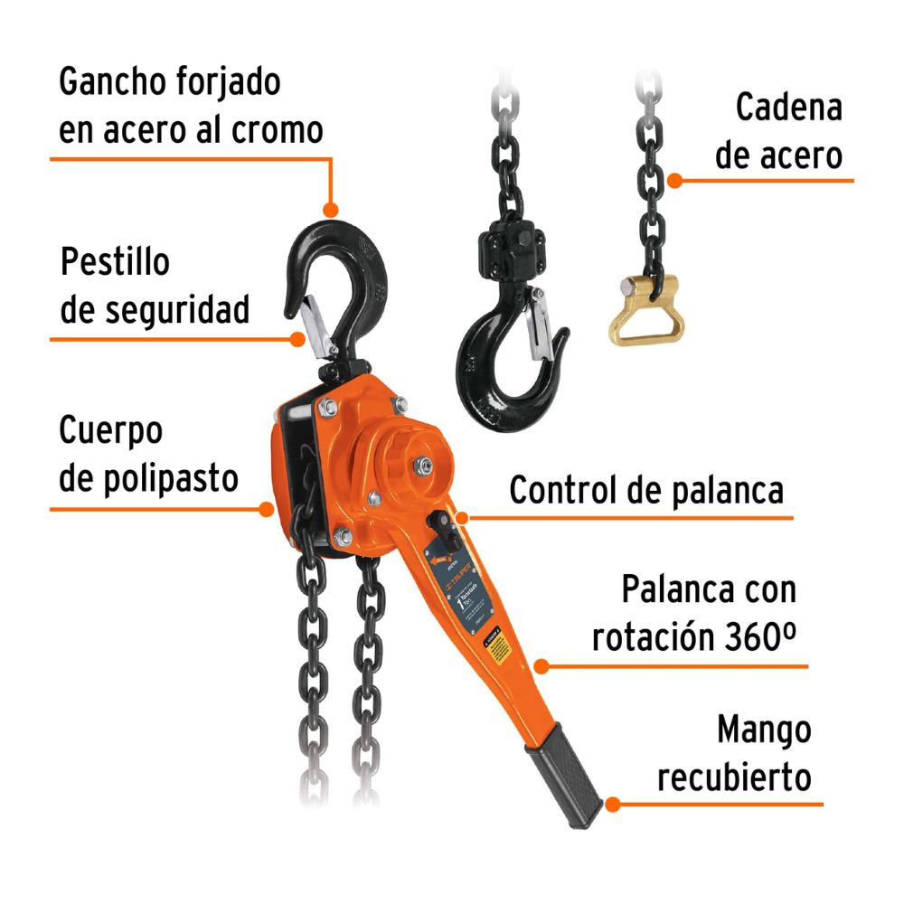 Tecle / Polipasto de palanca 1 tonelada, con ratchet TRUPER