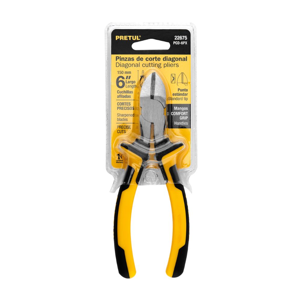 Alicate de corte diagonal 6″ mango Comfort Grip, PRETUL