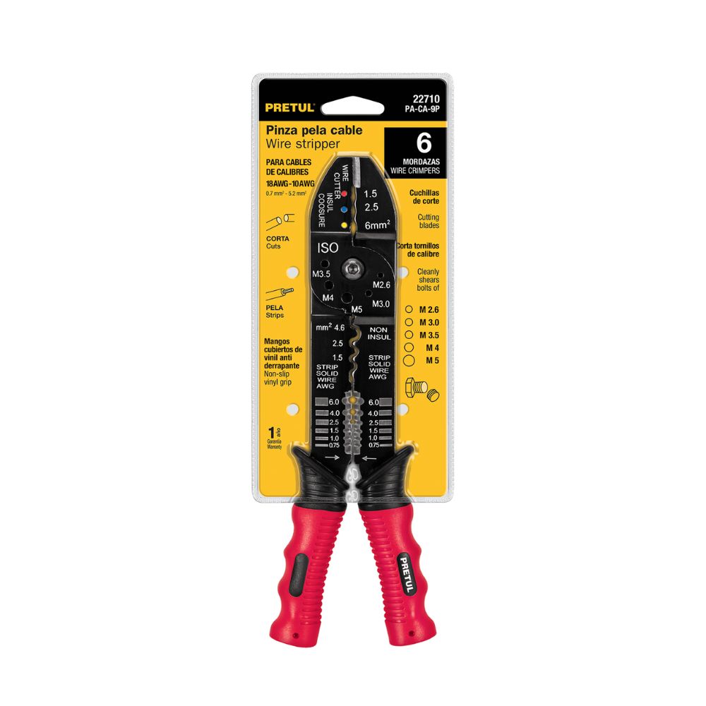 Alicate pela cables 9″ de 18 a 10 AWG, PRETUL